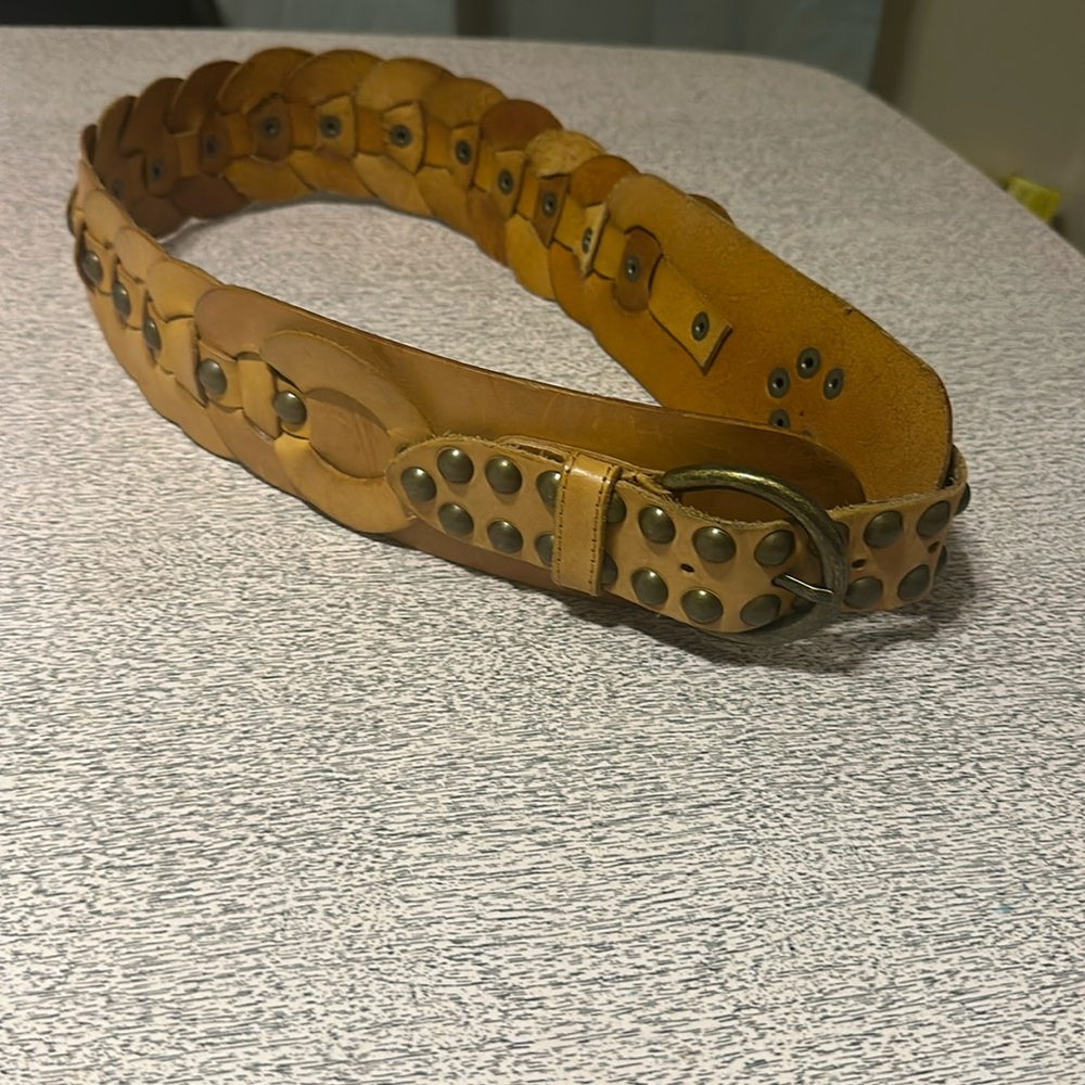 Betsey Johnson Studded Braided Leather Belt in Tan